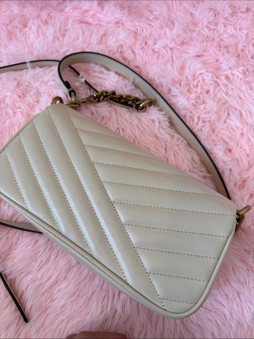 Tory Burch Cream Quilted Leather Crossbody with Gold Logo